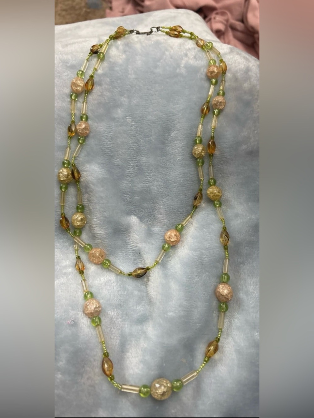 Layered Green and Gold Bead Necklace